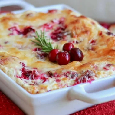 Delicious baked cranberry cream cheese dip served in a bowl with crackers.