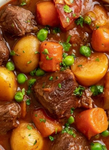 Slow cooker beef stew recipe with tender meat and colorful vegetables