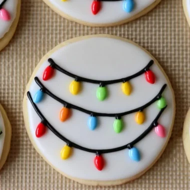 Christmas Lights Royal Icing Sugar Cookies decorated with vibrant icing.