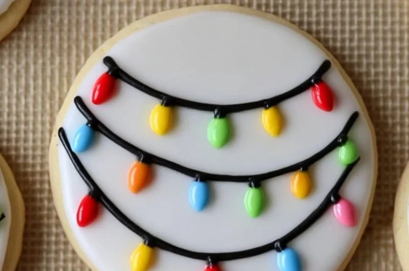 Christmas Lights Royal Icing Sugar Cookies decorated with vibrant icing.