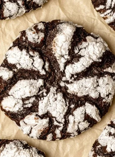 Cozy chocolate crinkle cookies dusted with powdered sugar