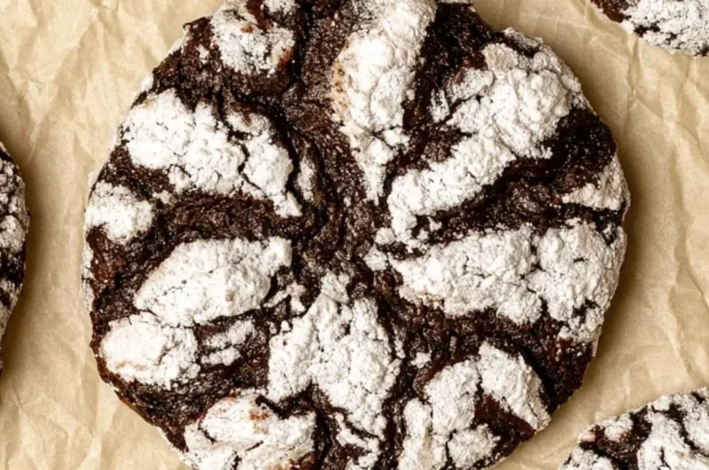 Cozy chocolate crinkle cookies dusted with powdered sugar