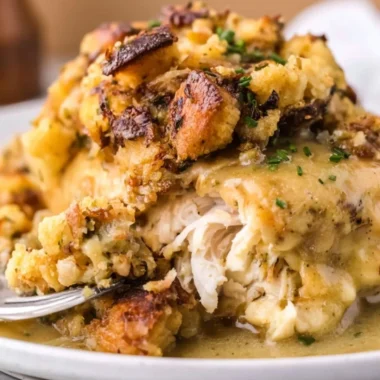 Cozy Crockpot Chicken and Stuffing served in a bowl