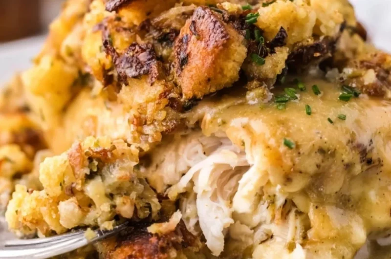 Cozy Crockpot Chicken and Stuffing served in a bowl