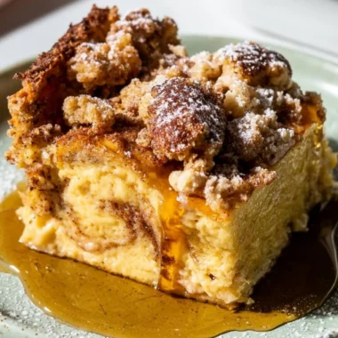 Cozy French toast casserole baked and ready to enjoy.
