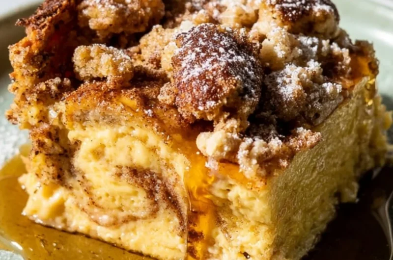 Cozy French toast casserole baked and ready to enjoy.