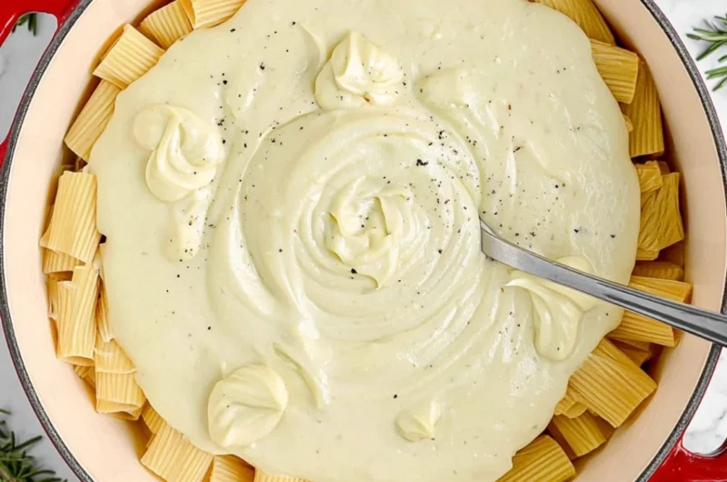 Creamy cauliflower alfredo sauce served with pasta on a plate