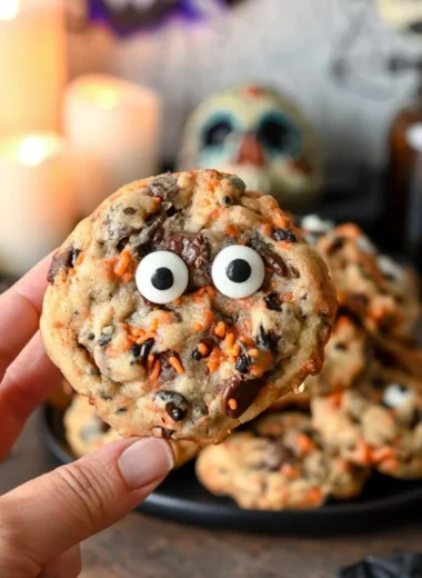 Halloween Chocolate Chip Cookies decorated for spooky festivities