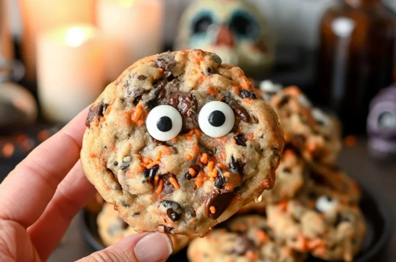 Halloween Chocolate Chip Cookies decorated for spooky festivities
