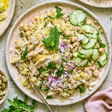 High Protein Jennifer Aniston Salad served in a bowl, ideal for meal prep.