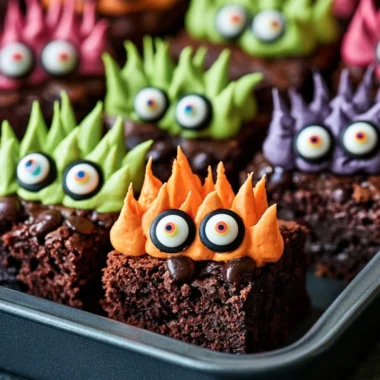 Deliciously spooky Monster Brownies decorated for Halloween