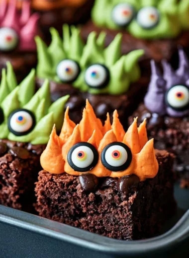 Deliciously spooky Monster Brownies decorated for Halloween