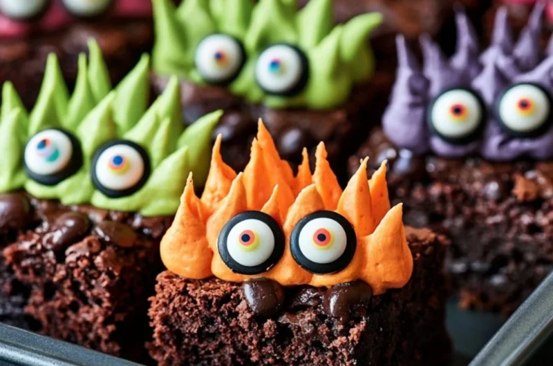Deliciously spooky Monster Brownies decorated for Halloween