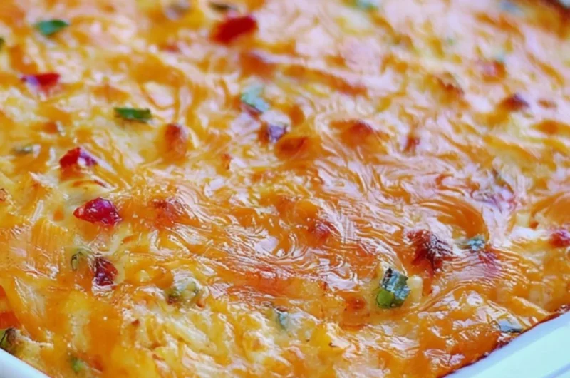 Delicious pimento cheese hash brown casserole baked to perfection
