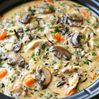 Bowl of Slow Cooker Chicken and Wild Rice Soup with herbs and spices
