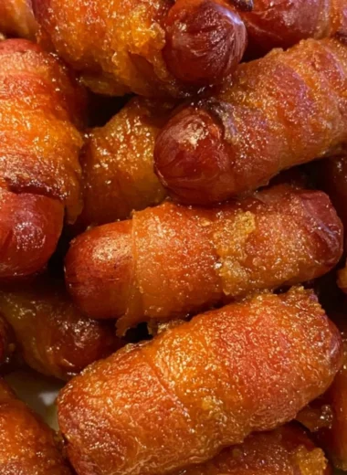 Delicious Bacon Wrapped Little Smokies served on a platter