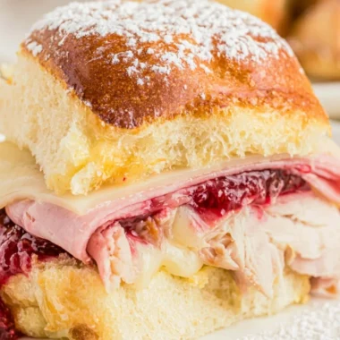 Easy Cheesy Monte Cristo Sliders served with cheese and ham on toast