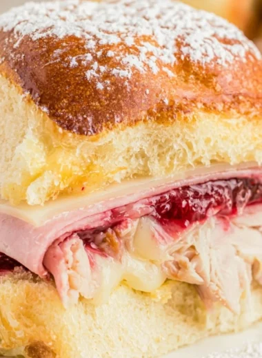 Easy Cheesy Monte Cristo Sliders served with cheese and ham on toast