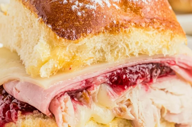 Easy Cheesy Monte Cristo Sliders served with cheese and ham on toast