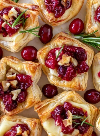 Delicious cranberry brie bites made with puff pastry for a perfect appetizer.