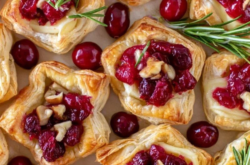 Delicious cranberry brie bites made with puff pastry for a perfect appetizer.