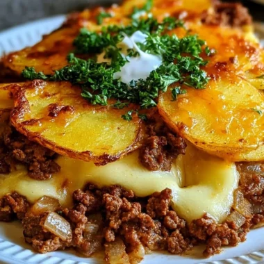 Healthy loaded beef and potato bake served for dinner