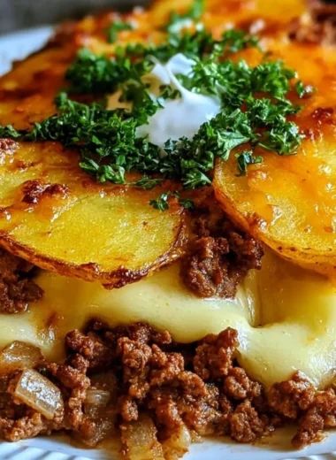 Healthy loaded beef and potato bake served for dinner