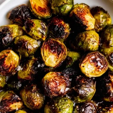 Crispy roasted Brussels sprouts with a golden brown exterior.