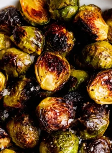 Crispy roasted Brussels sprouts with a golden brown exterior.