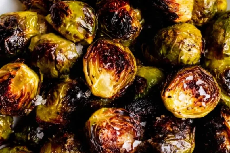 Crispy roasted Brussels sprouts with a golden brown exterior.