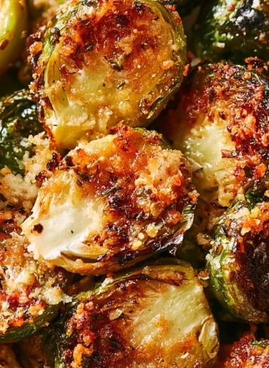 Plate of roasted Brussels sprouts with Parmesan cheese sprinkled on top.