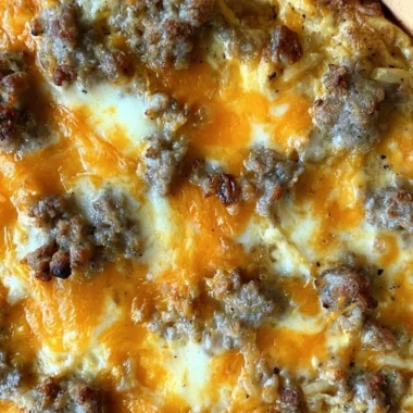 Sausage Hashbrown Breakfast Casserole served in a dish for breakfast