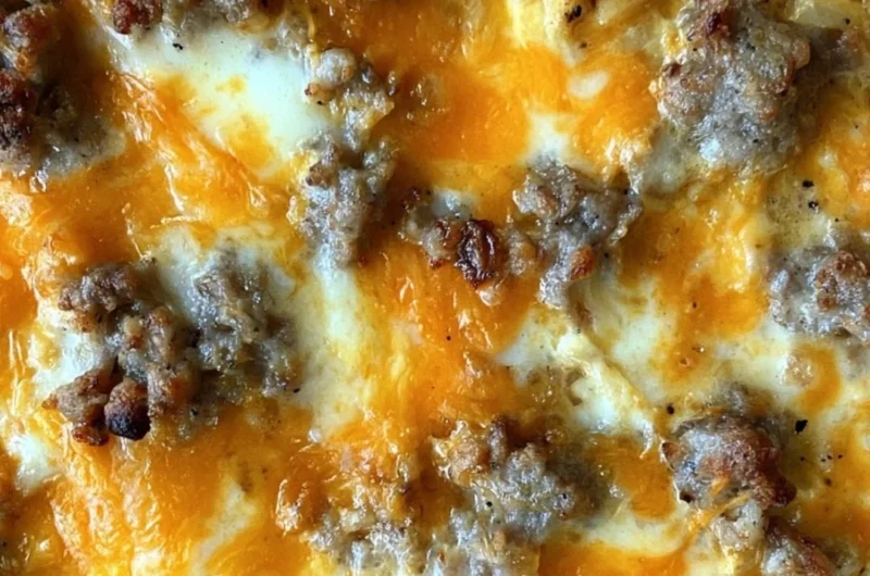 Sausage Hashbrown Breakfast Casserole served in a dish for breakfast