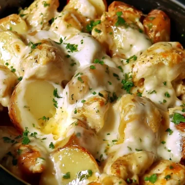 Slow Cooker Parmesan Garlic Chicken served with seasoned potatoes