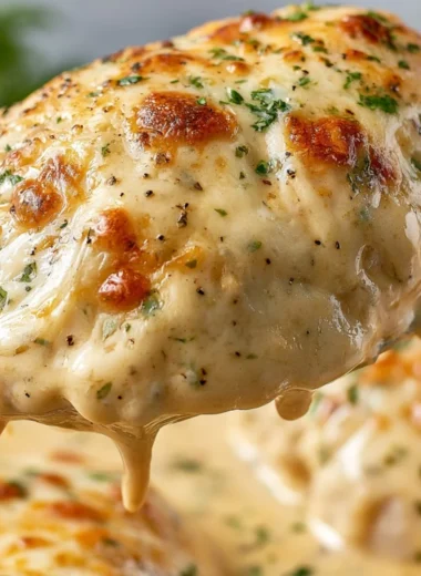 Delicious smothered sour cream chicken with herbs and spices on a plate