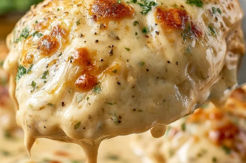 Delicious smothered sour cream chicken with herbs and spices on a plate