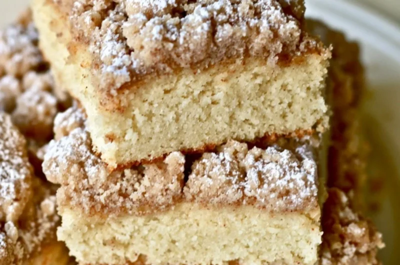 Delicious slice of New York Crumb Cake with a rich crumb topping