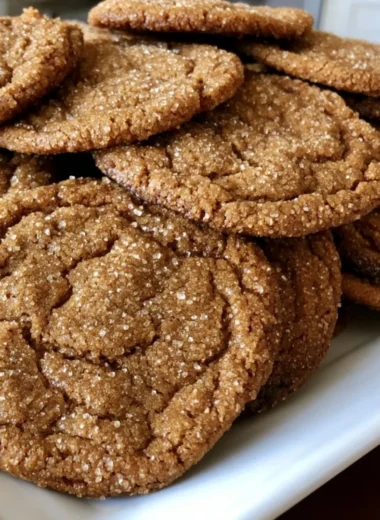 Plate of homemade old-fashioned molasses sugar cookies fresh out of the oven.